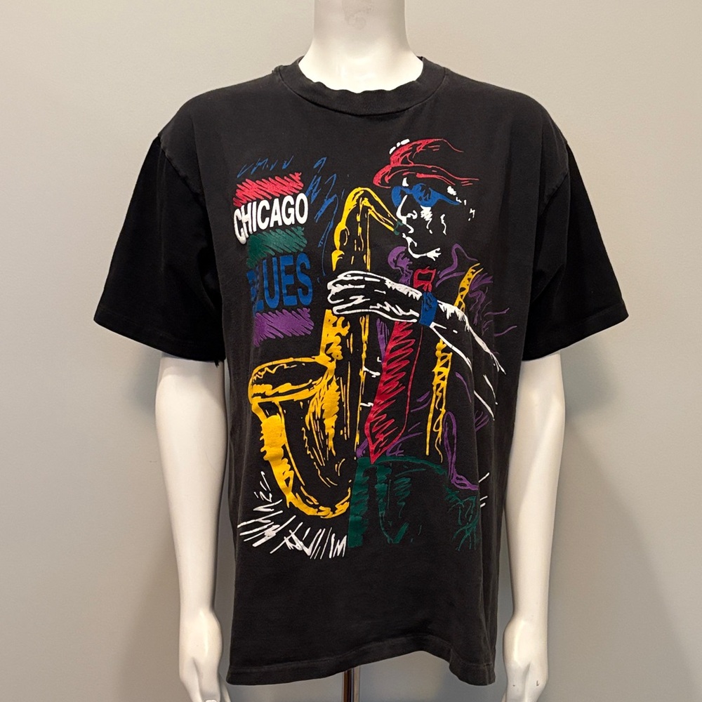Vintage Chicago Blues Black Graphic T-Shirt Size L Large